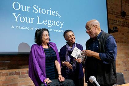 SNCC veterans Maria Varela, Judy Richardson and Charlie Cobb discussed social movements at the Smith Warehouse Wednesday. Photos by Les Todd/Duke Photography