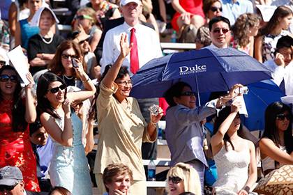 Instead of cheering from Wallace Wade Stadium, guests at this year's commencement will see graduates at the Durham Bulls Athletic Ballpark in downtown Durham. Photo by Duke Photography.
