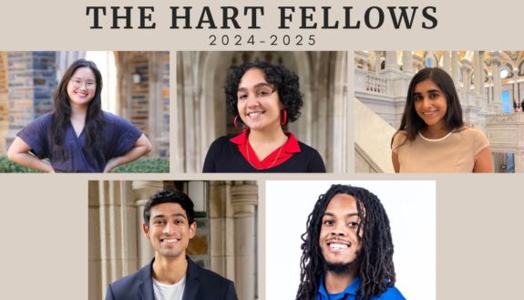 New Hart Leadership Fellows, clockwise from top left: Ashley Bae, Corali Francisco-Zelkine, Ruthie Kesri, Khilan Walker and Rishab Jagetia.