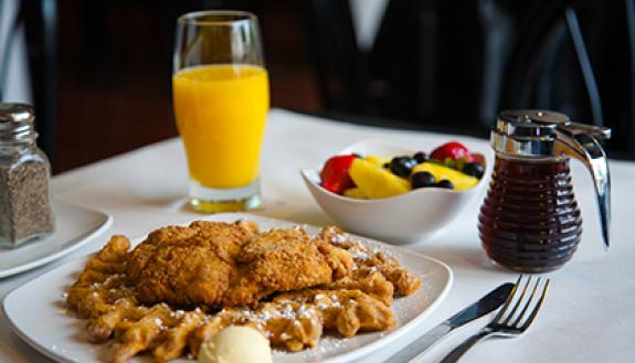 Chicken and waffles will be a large part of the menu when "Dame's Express" opens on Central Campus this fall. Customers will also find pizza, Mexican food and more. Photo courtesy of Dame's Chicken and Waffles.